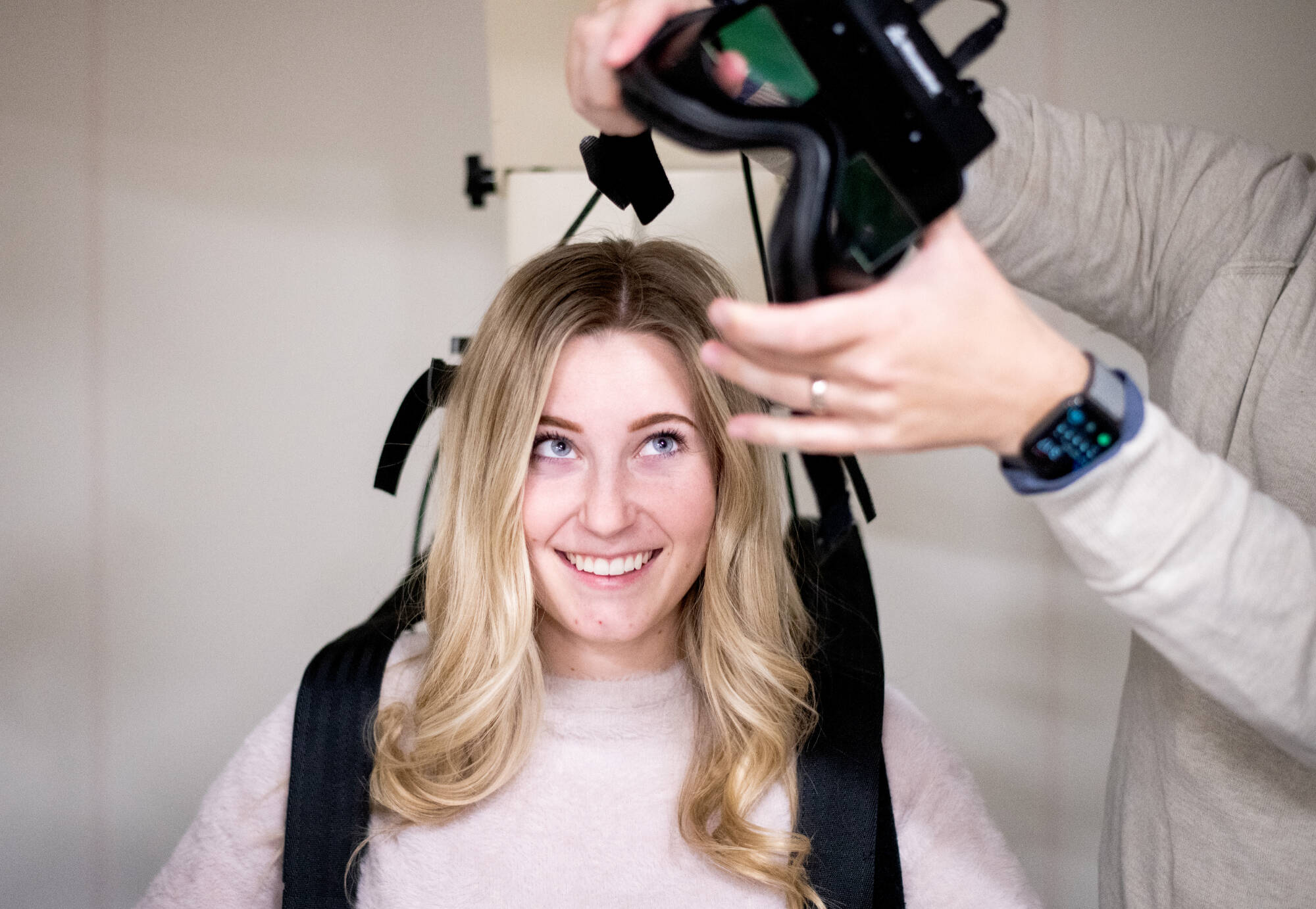 Audiology student in a lab.